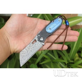 General Damascus steel folding knife steel plate + animal bone handle UD2105525A